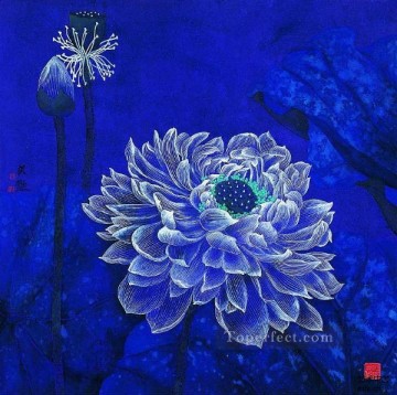 中国 Painting - 青い花の伝統的な中国語